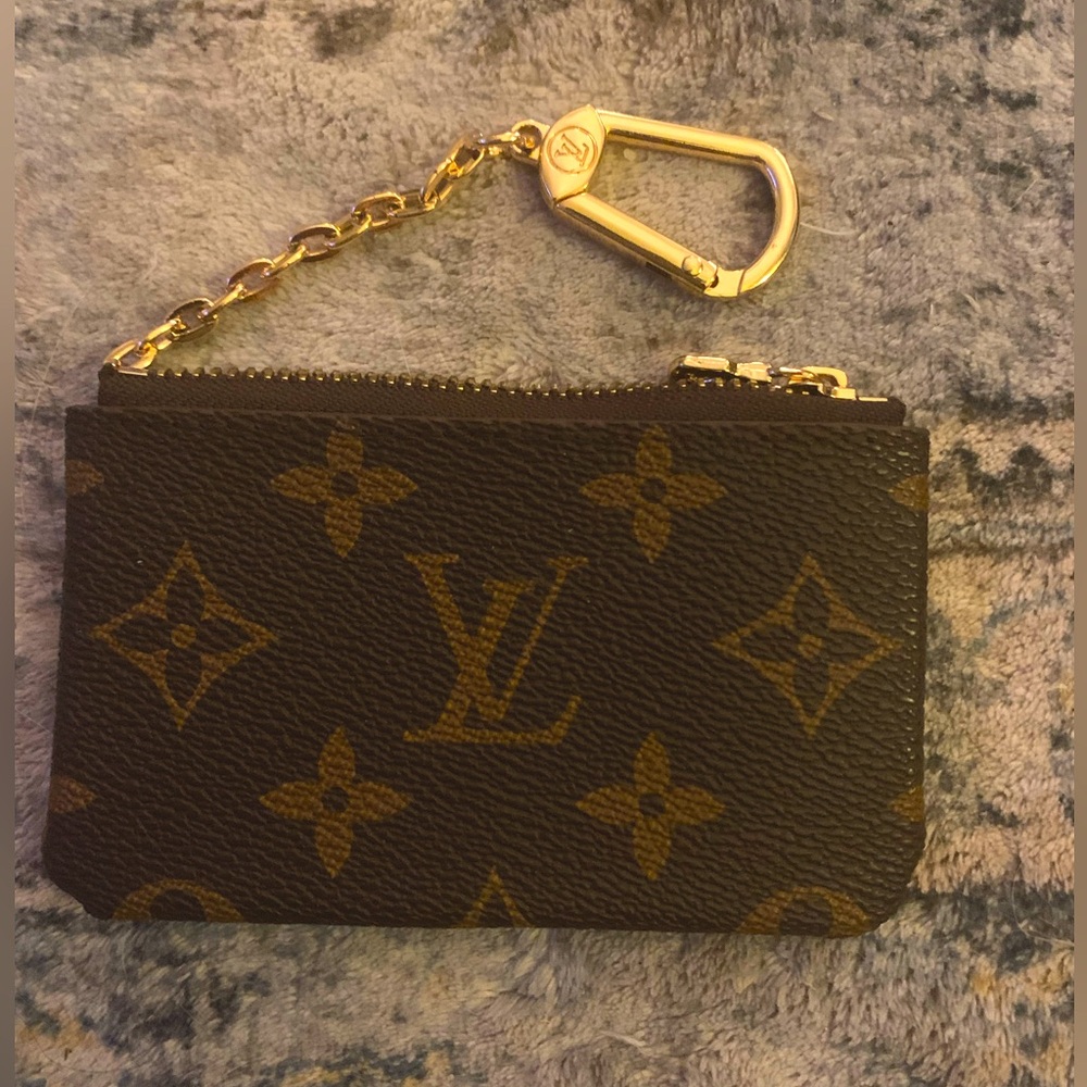 Brown Monogram Pouch with Gold Chain